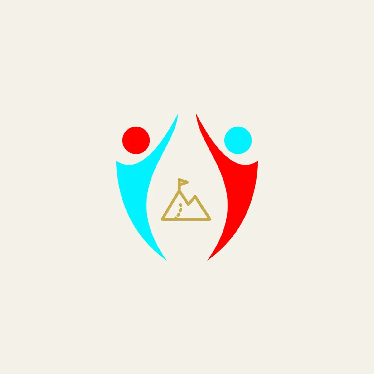 Le symbole d'Ambassadors of Sport pour l'aventure et l'endurance : deux athlètes autour d'un drapeau planté sur une montagne.